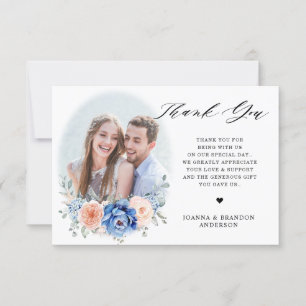 Navy Blue Slate Dusty Blush Pink Floral Wedding Thank You Card