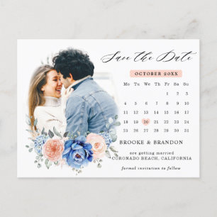 Navy Blue Slate Dusty Blush Pink Save the Date Postcard