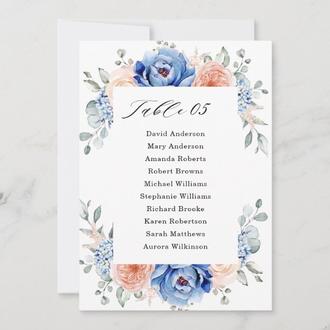 Navy Blue Slate Dusty Blush Pink Seating Chart Invitation (Front)