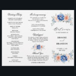 Navy Blue Slate Dusty Blush Pink Wedding Program<br><div class="desc">Navy blue blush pink floral wedding program featuring elegant bouquet of navy blue,  royal blue ,  white ,  blush garden rose,  hydrangea,   and sage green eucalyptus leaves. Please contact me for any help in customization or if you need any other product with this design.</div>