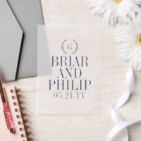 Navy Blue Slender Laurel Wreath Monogram Wedding