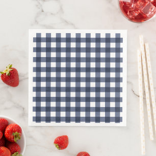 Navy Blue Small Classic Gingham Check Plaid Napkin