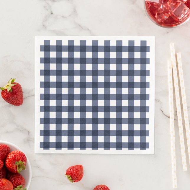 Navy Blue Small Classic Gingham Check Plaid Napkin (Insitu)
