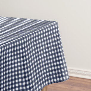 Navy Blue Small Classic Gingham Check Plaid Tablecloth