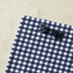 Navy Blue Small Cottagecore Gingham Check Plaid Beach Towel