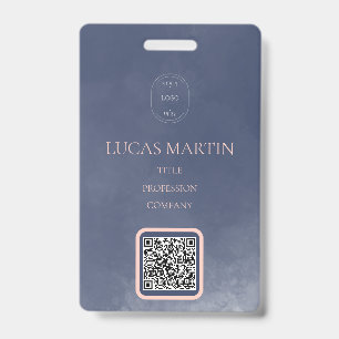 Navy Blue Smokey QR code Employee Name Badge