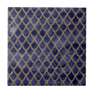 Navy Blue Snake Serpent Reptile Pattern Tile