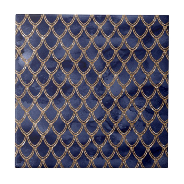 Navy Blue Snake Serpent Reptile Pattern Tile (Front)