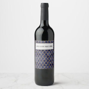 Navy Blue Snake Serpent Reptile Pattern Wine Label