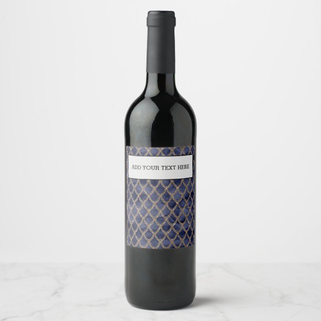 Navy Blue Snake Serpent Reptile Pattern Wine Label (Front)