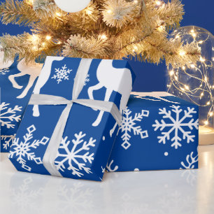 Navy Blue Snow Reindeers Christmas Gifts Wrap  Wrapping Paper