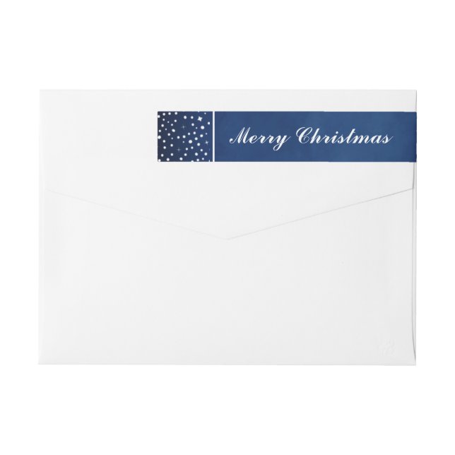 Navy Blue Snow Stars Night Merry Christmas Holiday Wrap Around Label (Back)
