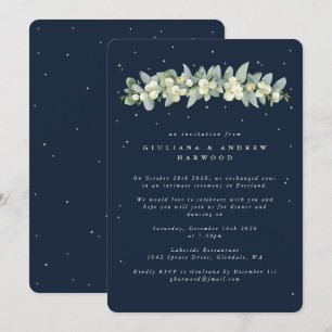 Navy Blue Snowberry+Eucalyptus Wedding Reception Invitation