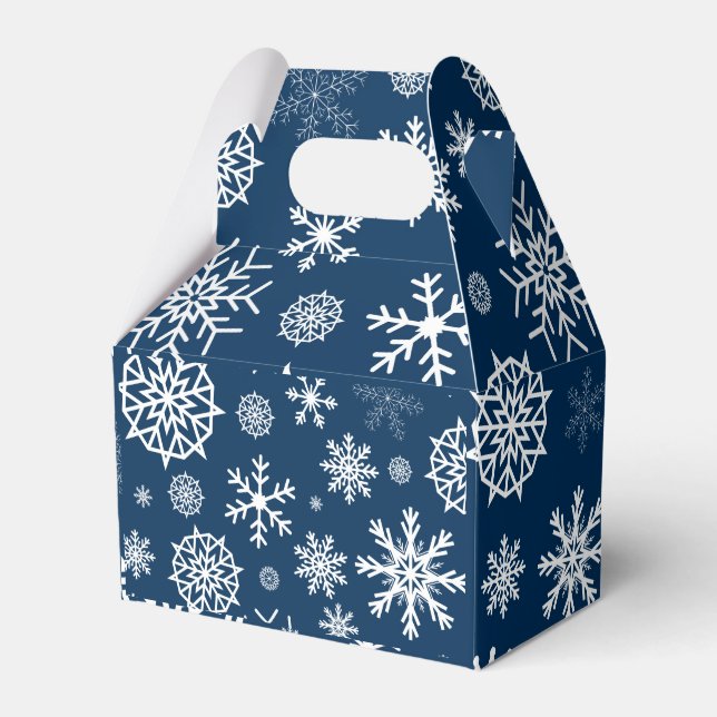 Navy Blue Snowflake Christmas Holidays Favor Box (Front Side)