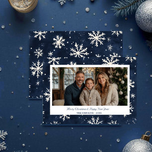 Navy Blue Snowflake Christmas Photo Holiday Card