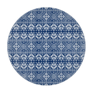 Navy Blue Snowflake & Floral Fair Isle Christmas Cutting Board