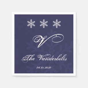 Navy Blue Snowflake Winter Wedding Napkin