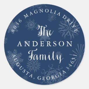 Navy Blue Snowflakes Christmas Address Label