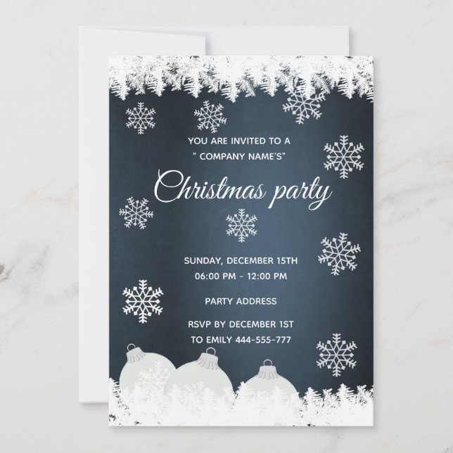 Navy blue  snowflakes corporate Christmas party Invitation (Front)