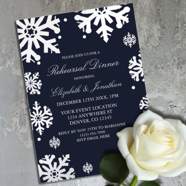 Navy Blue Snowflakes Winter Rehearsal Dinner (Creator Uploaded)