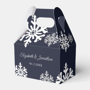 Navy Blue Snowflakes Winter Wedding Favor Box