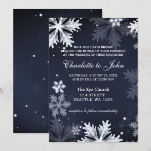 Navy Blue snowflakes winter wedding invitation