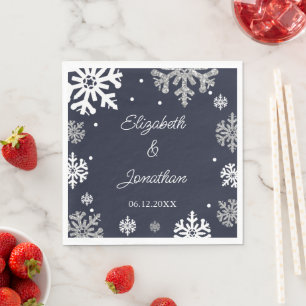 Navy Blue Snowflakes Winter Wedding Napkin
