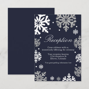 Navy Blue Snowflakes Winter Wedding Reception Enclosure Card