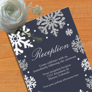 Navy Blue Snowflakes Winter Wedding Reception Enclosure Card