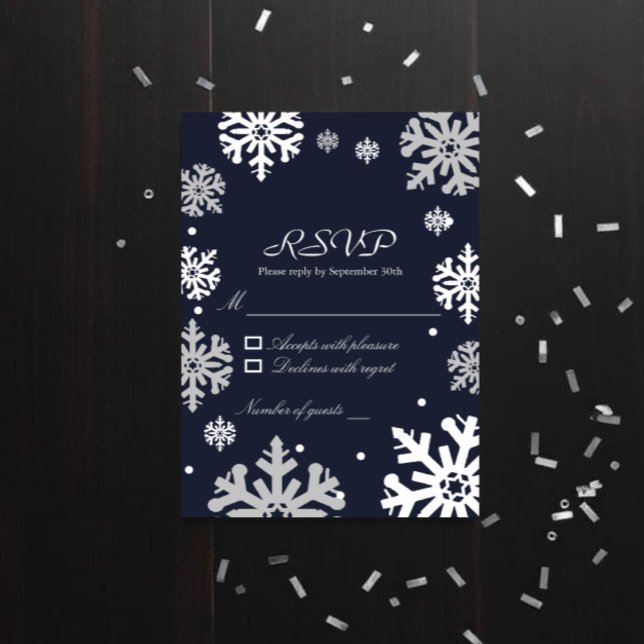 Navy Blue Snowflakes Winter Wedding RSVP Card (Creator Uploaded)