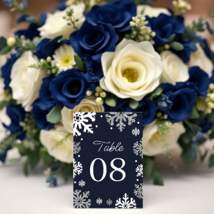 Navy Blue Snowflakes Winter Wedding Table Number