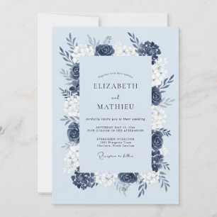Navy Blue Snowy Wedding Invitation