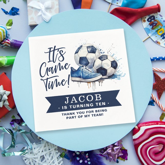 Navy Blue Soccer Kids Watercolor  Napkin (Creator Uploaded)