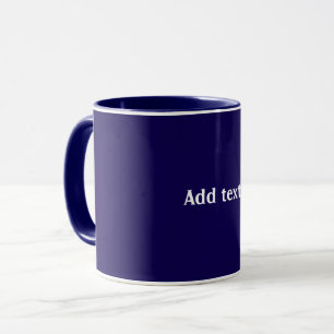 Navy blue solid color, white text, mug