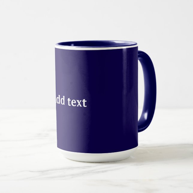 Navy blue solid color, white text, mug (Front Right)