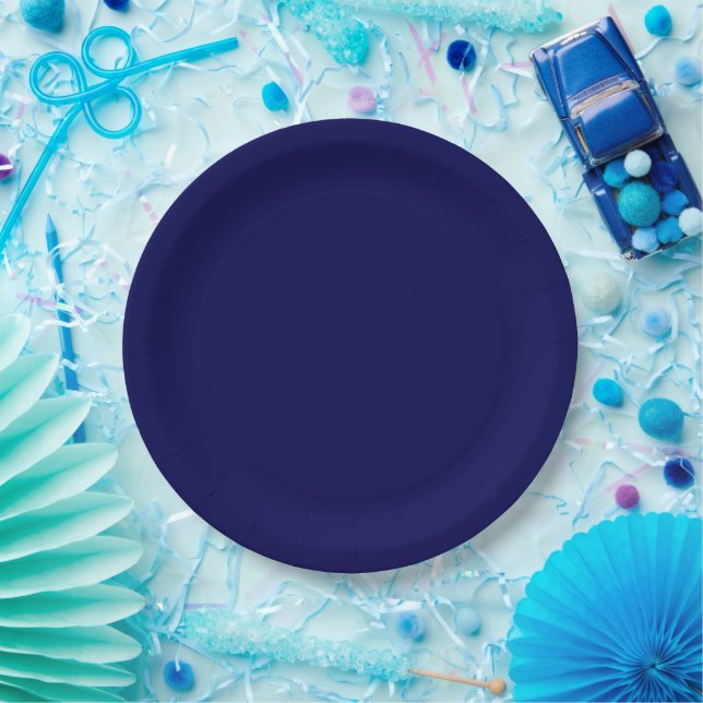 Navy Blue Solid Colour Customize It Paper Plate (Party)