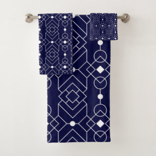 Navy blue solid colour pattern bath towel set