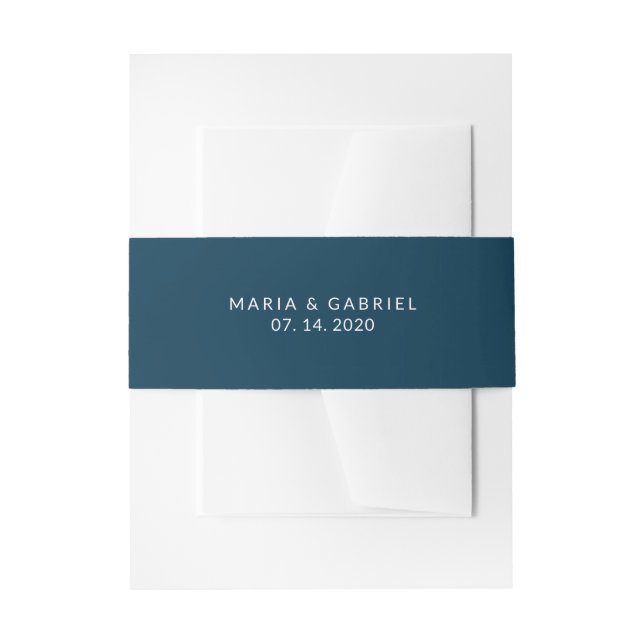 Navy Blue solid colour Personalized wedding Invitation Belly Band (Front Example)