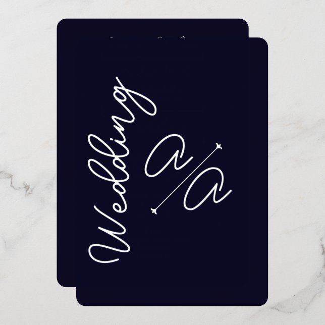 Navy Blue Solid Colour Silver Foil Wedding (Front/Back)