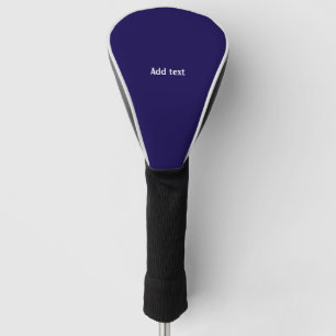 Navy blue solid colour, white text, golf head cover