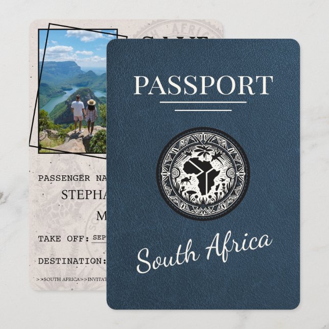 Navy Blue South Africa Passport Save The Date (Front/Back)