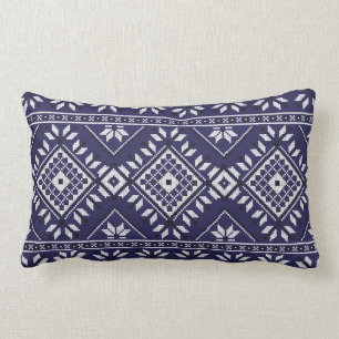 Navy Blue Southwest Native Tribal Aztec Pattern Lumbar Pillow