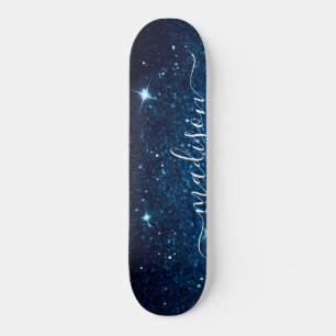 Navy Blue Sparkle Glitter Personalized Skateboard
