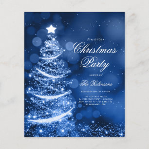 Navy Blue Sparkling Xmas Tree Invite Program Menu