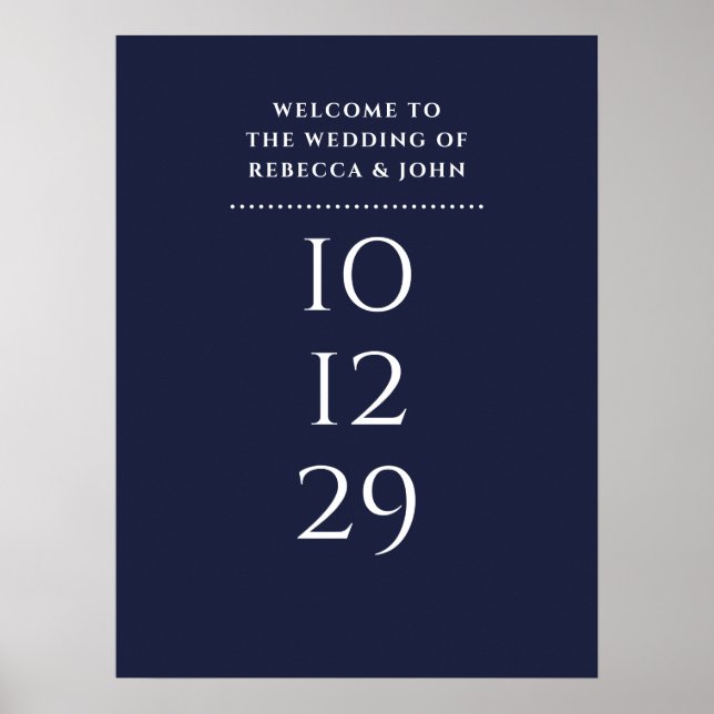 Navy Blue Special Date Wedding Welcome Sign (Front)