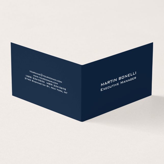 Navy Blue Special Unique Modern Executive Manager Business Card (Outside)