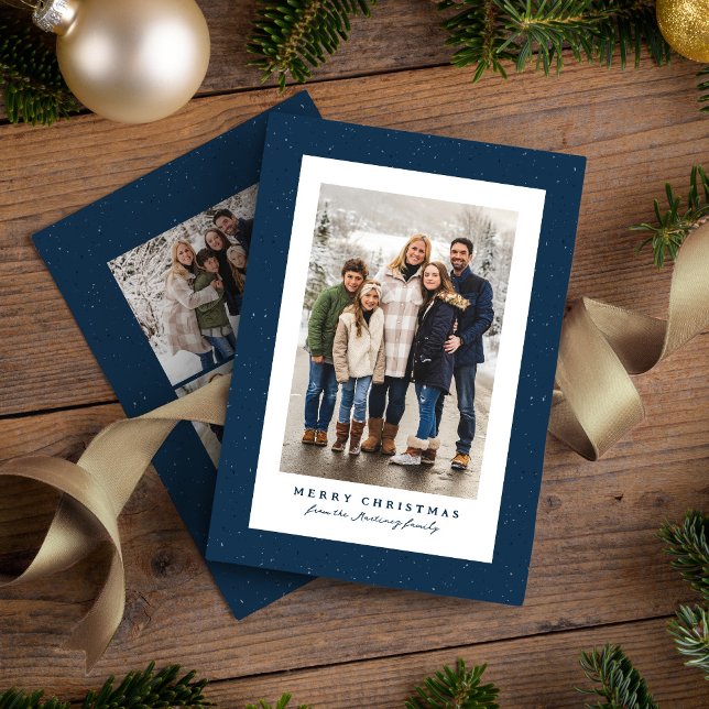 Navy blue speckle frame simple Christmas photo Holiday Card (Creator Uploaded)