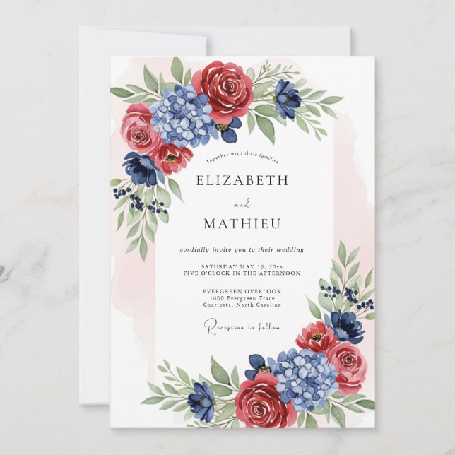 Navy Blue Spirited Americana Wedding Invitation (Front)