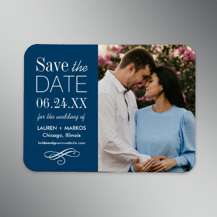 Navy Blue Split Panel Photo Save the Date Magnet