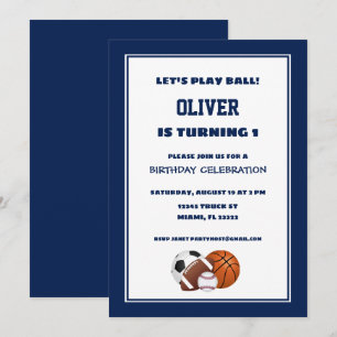Navy Blue Sports Birthday Invitation